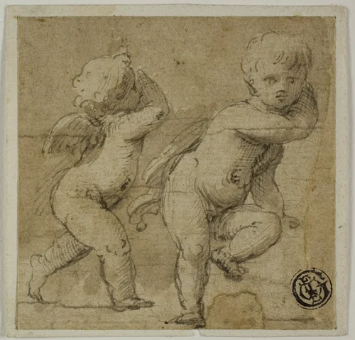 Two Putti by Francesco Mazzola, drawing, 1588-1592