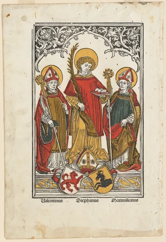 Saint Valentine, Saint Stephen and Saint Maximilian by Hans Burgkmair I; Erhard Ratdolt, print, 1498