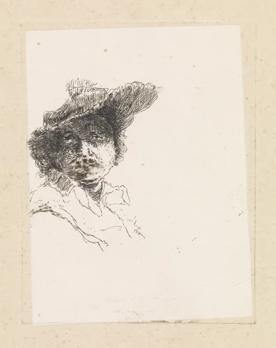 Buste van een man met hoed op het hoofd by Elias Stark, print, 1859-1933