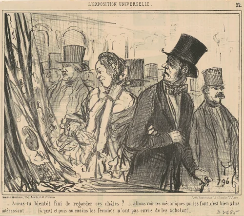 Auras-tu bientot fini de regarder ces chales? by Honoré Daumier, print, 1855