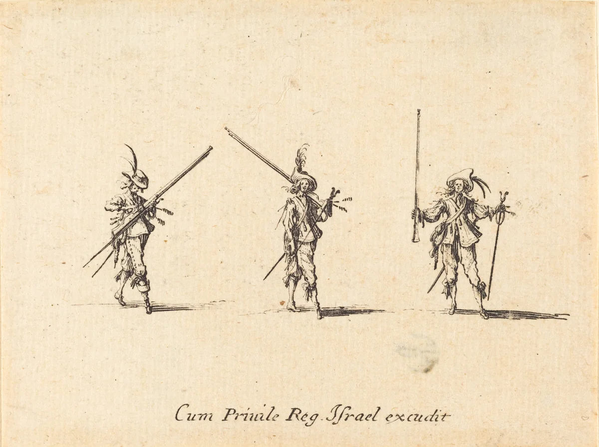 Drill with the Musket by Jacques Callot, print, 1634-1635