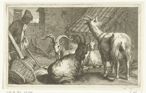 Geiten op een boerenerf by Frederick Bloemaert, print, 1635-1670