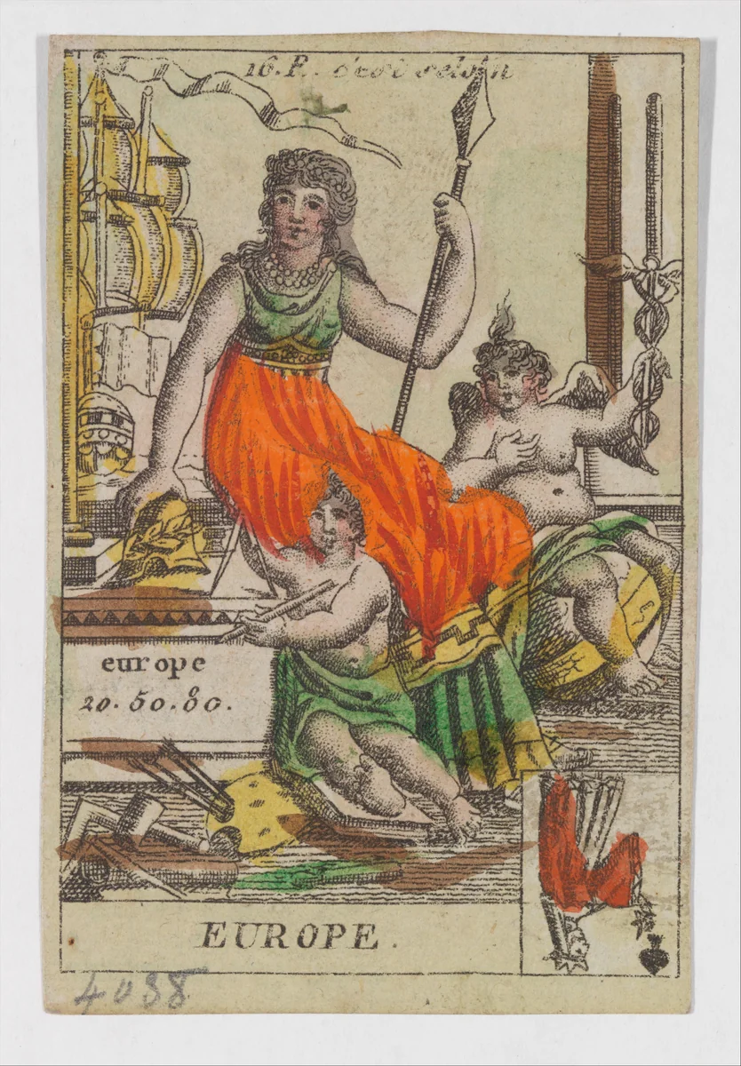 Allegory of Europe, from the playing cards (for quartets) "Costumes des Peuples Étrangers" by anonymous, print, 1700-1799