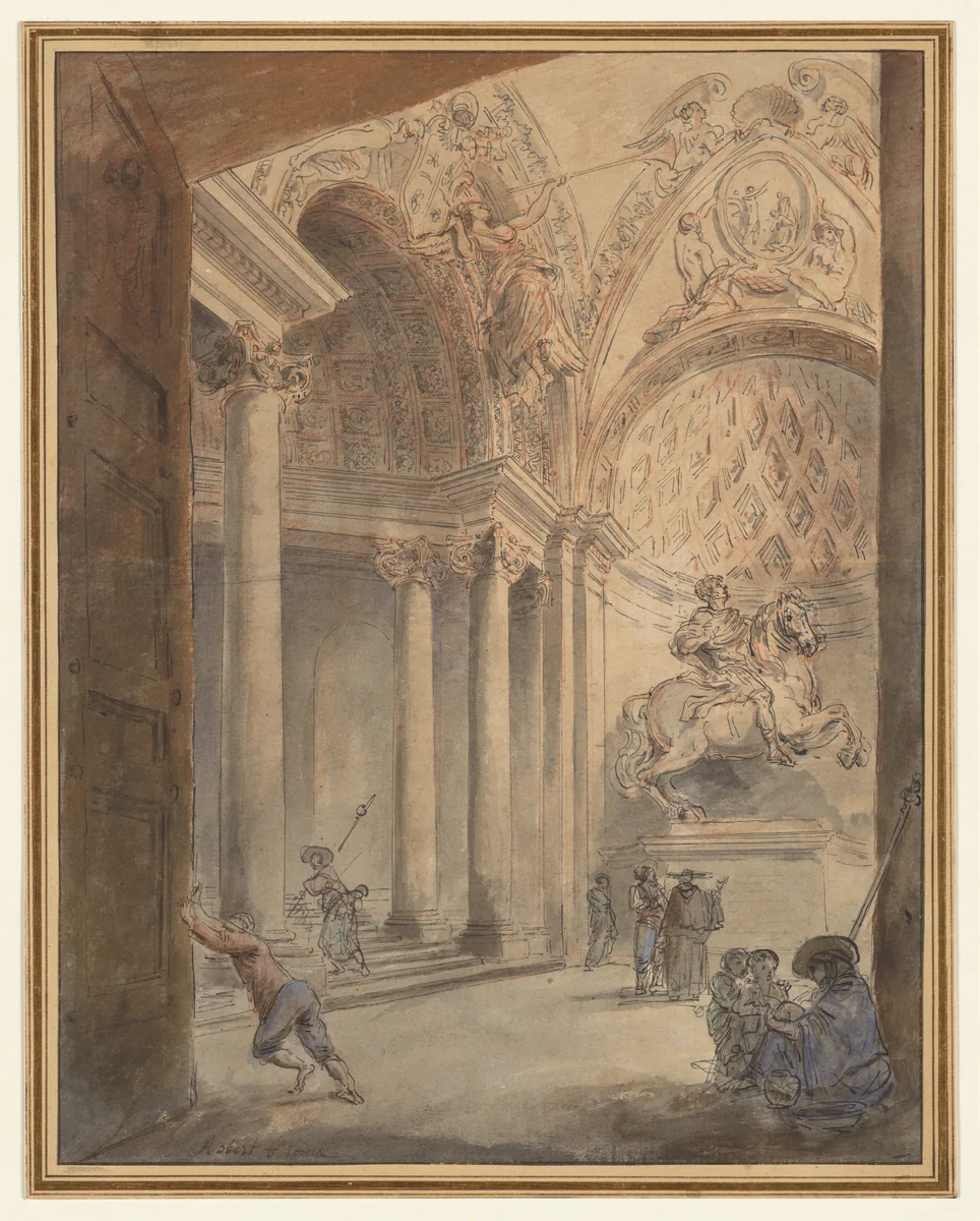 Interior of Saint Peter's by Hubert Robert, drawing, 1754-1765