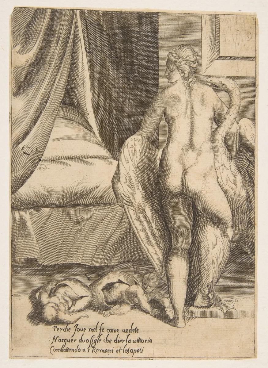 Leda and the Swan, from 'The Loves of the Gods' by Giulio Bonasone, print, 1531-1576