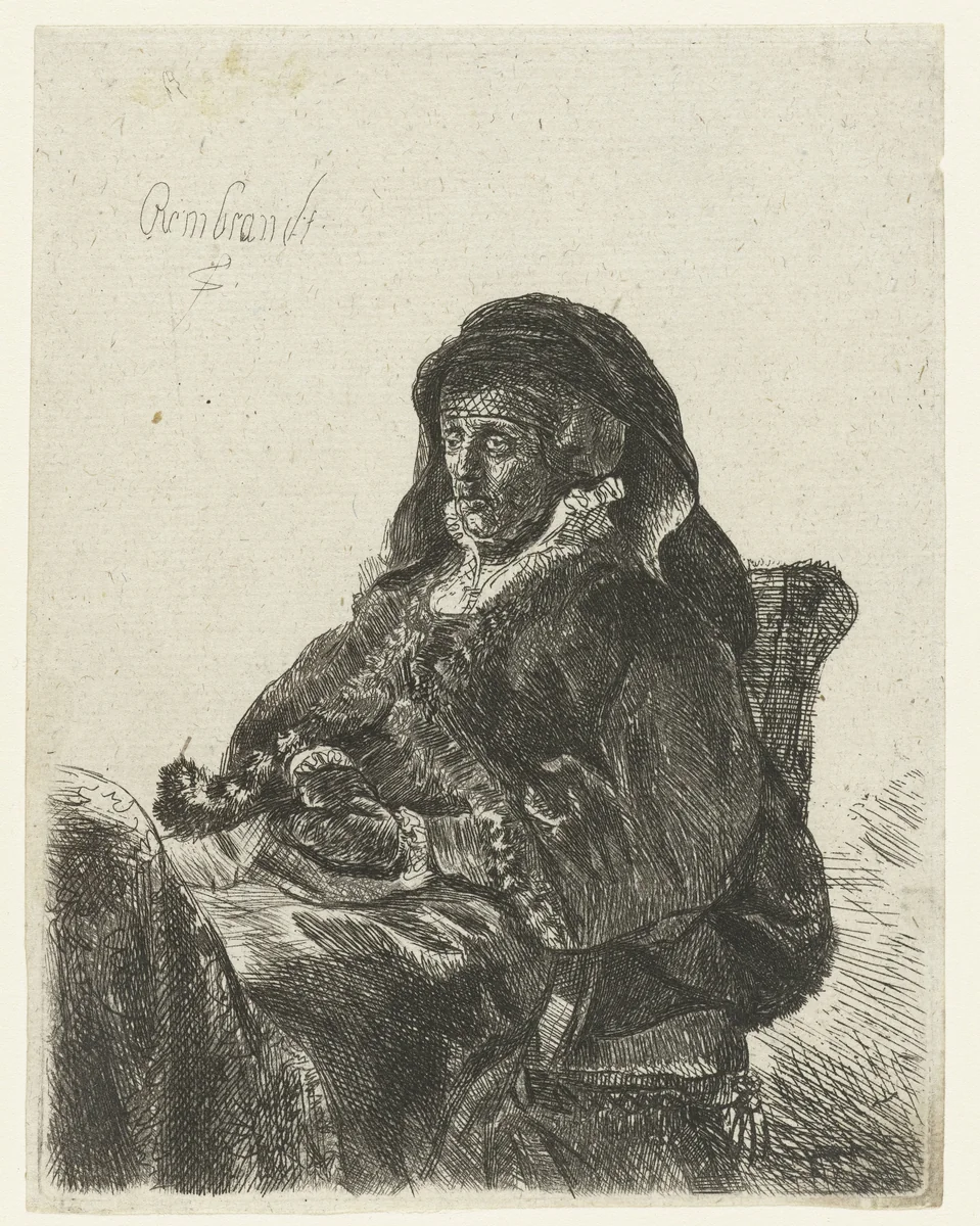 Weduwe met zwarte handschoenen by anonymous, print, 1630-1700