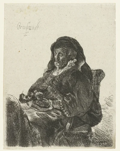 Weduwe met zwarte handschoenen by anonymous, print, 1630-1700