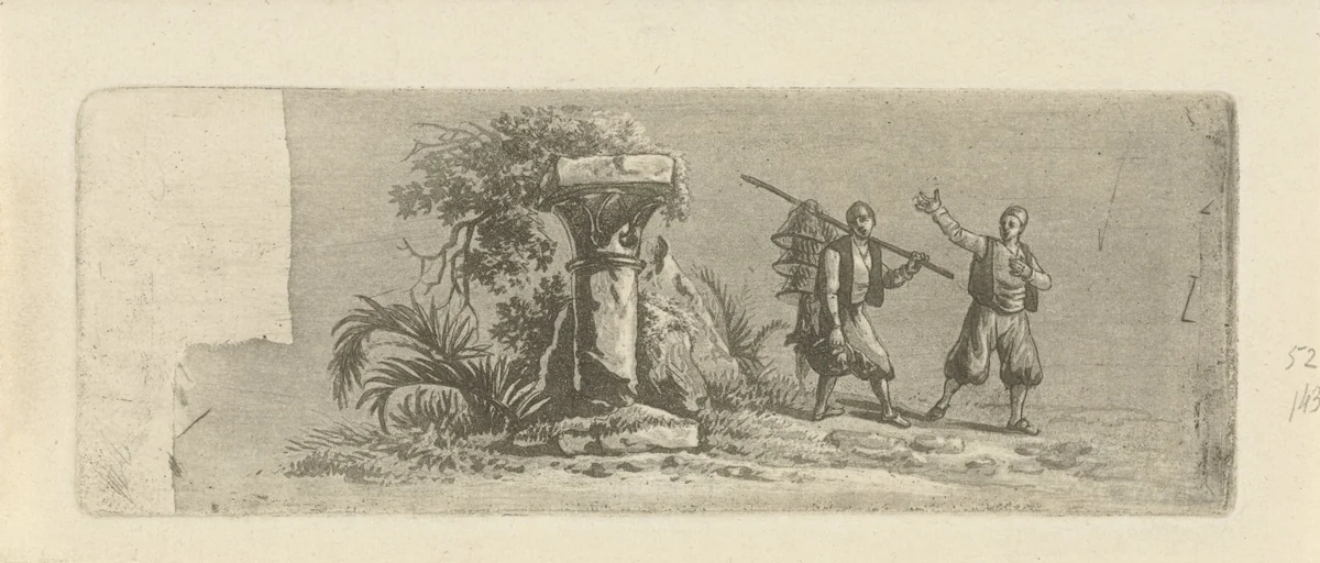 Landschap met twee Griekse vissers by François Joseph Pfeiffer, print, 1793-1835