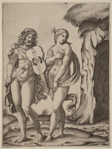 Orpheus and Eurydice by Marcantonio Raimondi, print, 1504-1514