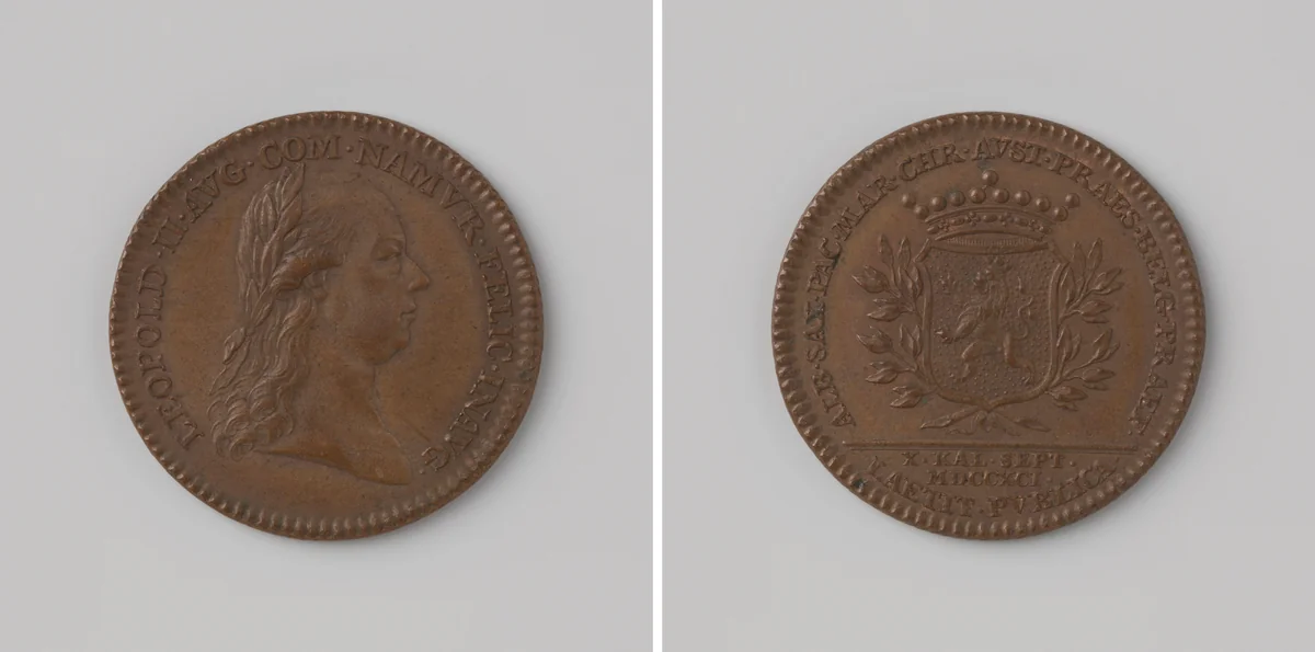 Inhuldiging van Leopold II, Duits keizer, als graaf van Namen en Maria Christina en Albert-Kasimir hersteld als landvoogden der zuidelijke Nederlanden by anonymous, metalwork, 1791