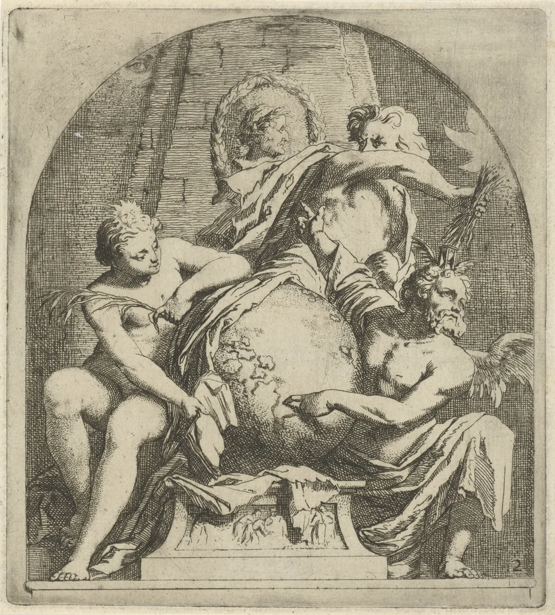 Allegorie op de veranderlijkheid by Arnold Houbraken, print, 1710-1719