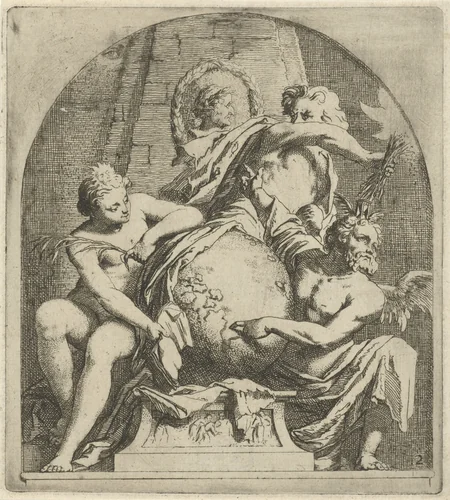 Allegorie op de veranderlijkheid by Arnold Houbraken, print, 1710-1719