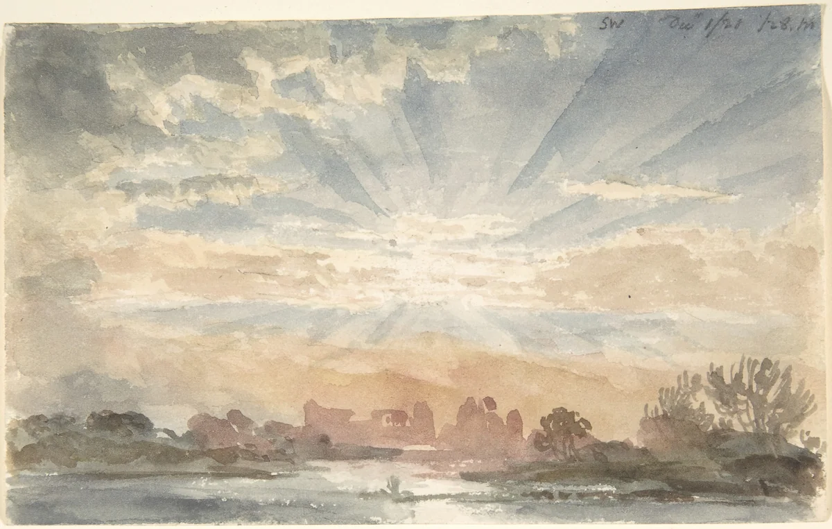 Landscape with rising sun, December 1, 1828, 8:30 a.m. by Joseph Michael Gandy, drawing, 1828