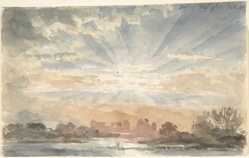 Landscape with rising sun, December 1, 1828, 8:30 a.m. by Joseph Michael Gandy, drawing, 1828