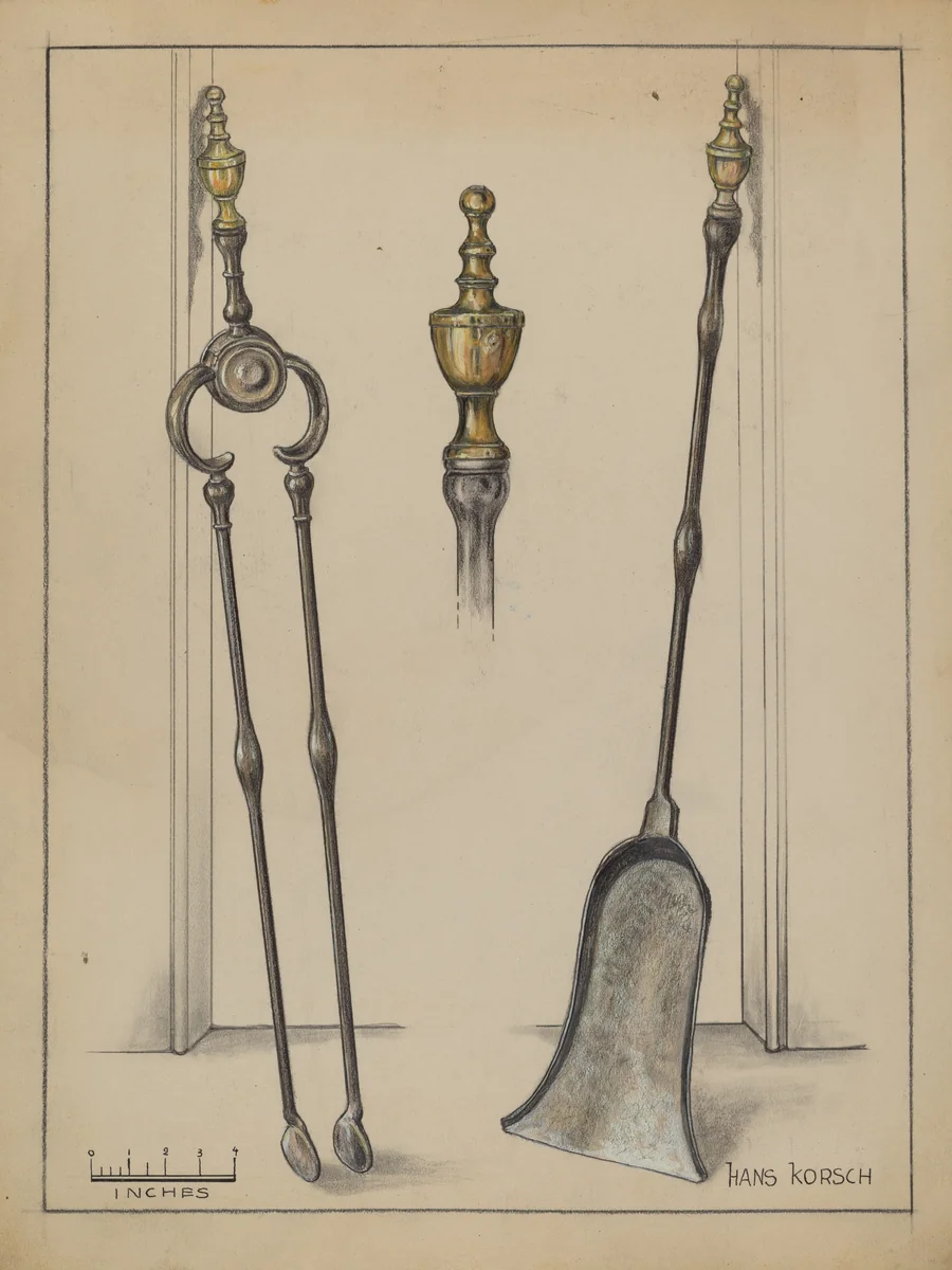 Fire Tongs, Shovel, and Jamb Hooks by Hans Korsch, index of american design, 1936