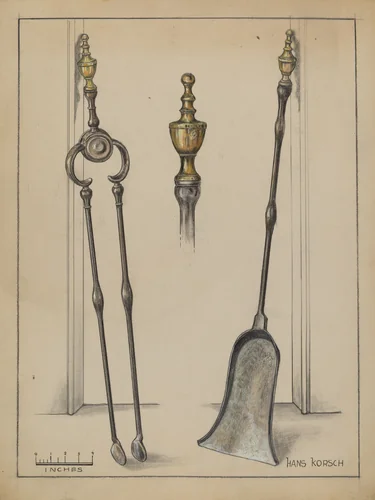 Fire Tongs, Shovel, and Jamb Hooks by Hans Korsch, index of american design, 1936