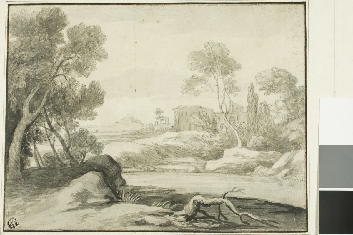 River Scene by Claude Lorrain or Gaspard Dughet, painting, 1600-1699