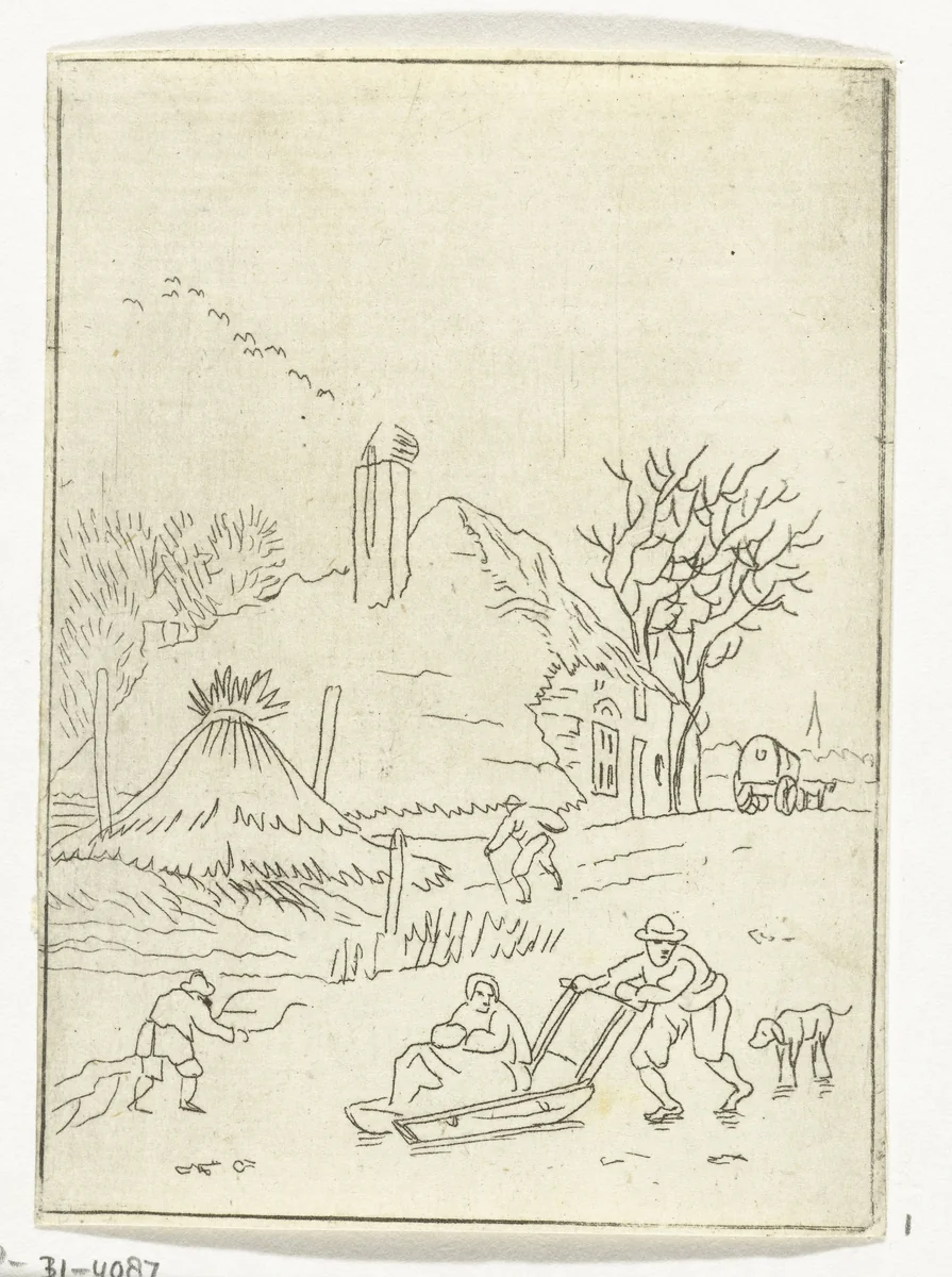 Winterlandschap met ijsvermaak by Anthonie van den Bos, print, 1778-1838
