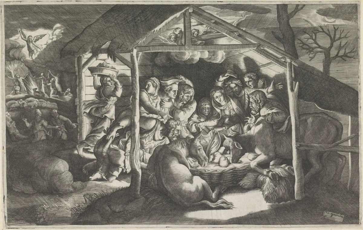 Aanbidding door de herders by Unknown, print, 1501-1580