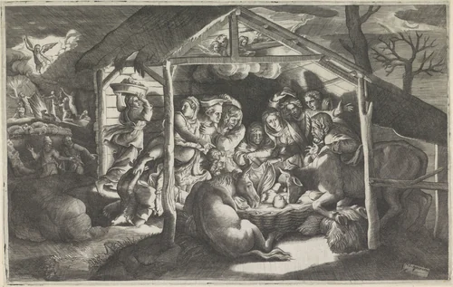 Aanbidding door de herders by Unknown, print, 1501-1580