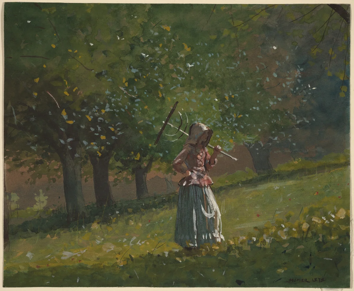 Girl with Hay Rake by Winslow Homer, drawing, 1878