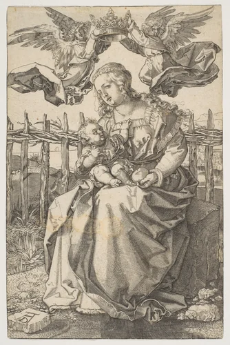 The Virgin Crowned by Two Angels by Albrecht Dürer, print, 1485-1966