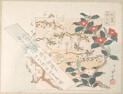 Designs of Writing-Paper with Flowers by Ryūryūkyo Shinsai (柳々居辰斎), print, 1800-1899