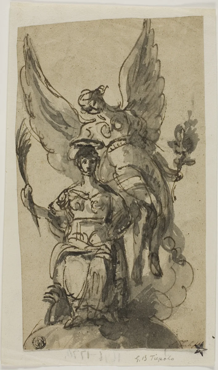 Seated Woman Crowned by Angel by Giovanni Battista Tiepolo, drawing, 1700-1799