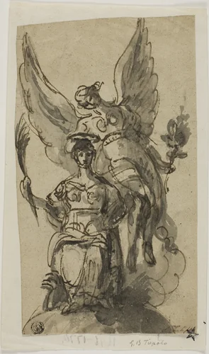 Seated Woman Crowned by Angel by Giovanni Battista Tiepolo, drawing, 1700-1799
