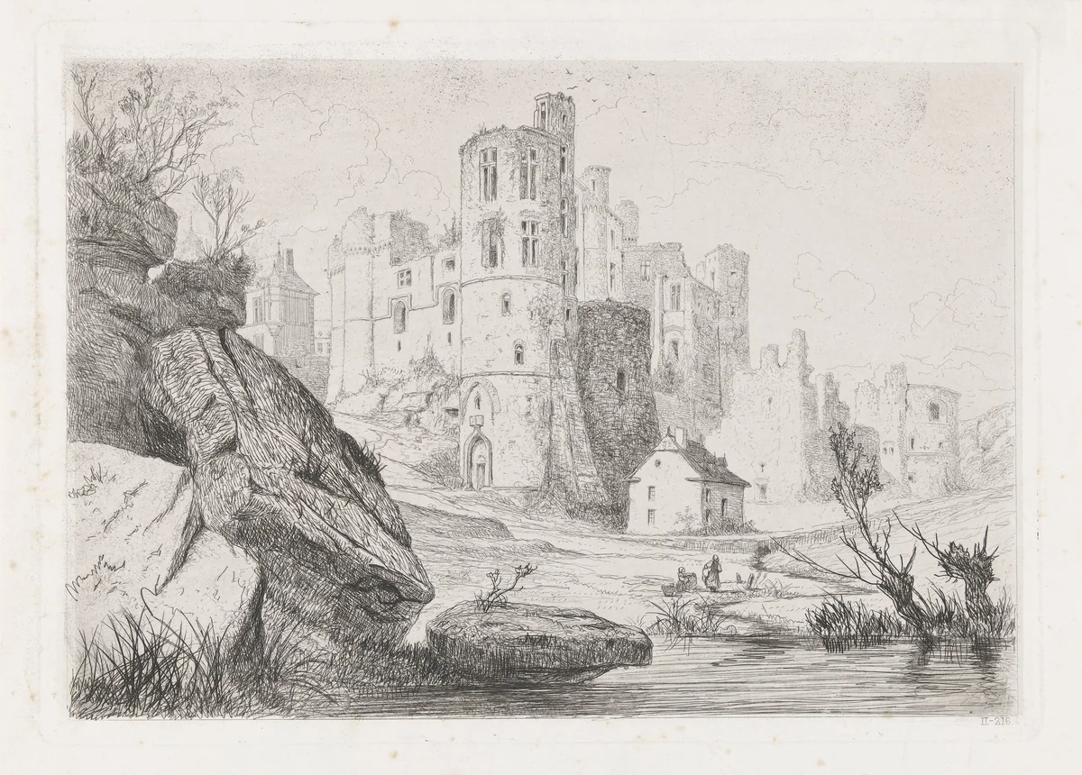 Ruïne van het kasteel van Beaufort by Martinus Antonius Kuytenbrouwer jr., print, 1854