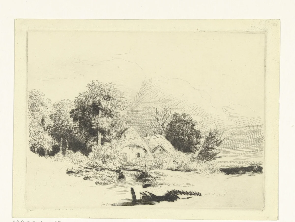 Boerderij bij een bruggetje by Remigius Adrianus Haanen, print, 1827-1888