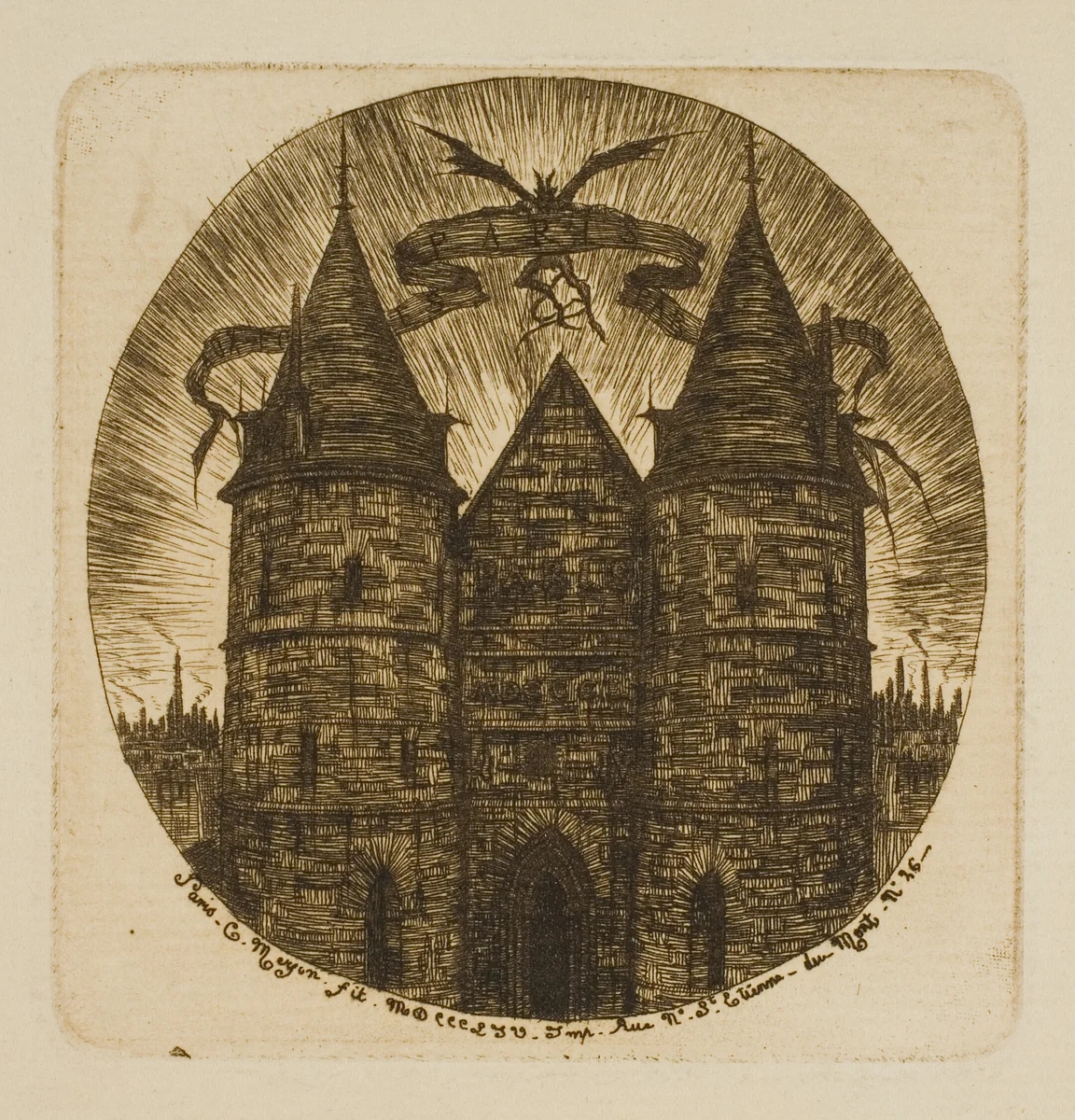 The Old Gate of the Palais de Justice, Paris by Charles Meryon, print, 1854