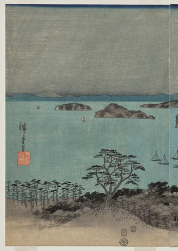 Evening View of the Eight Famous Places near Kanazawa Under Full Moon in Musashi Province by Utagawa Hiroshige (歌川広重), print, 1857