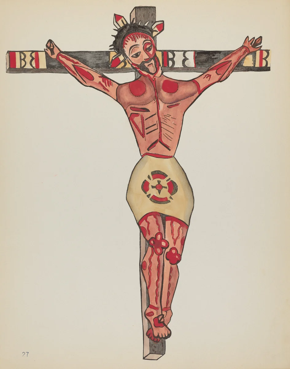 Plate 27: Christ Crucified, Mora: From Portfolio "Spanish Colonial Designs of New Mexico" by American 20th Century, index of american design, 1935-1942