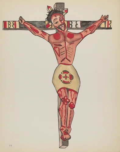 Plate 27: Christ Crucified, Mora: From Portfolio "Spanish Colonial Designs of New Mexico" by American 20th Century, index of american design, 1935-1942
