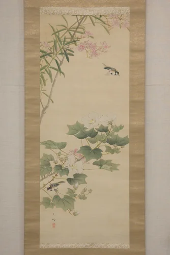 Flowering Shrubs and Field Sparrows (?) by Hasegawa Gyokuhō (長谷川玉峰), painting, 1822-1879