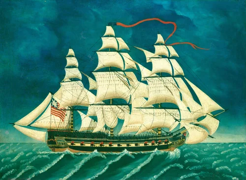 Ship in Full Sail by T. Davies, painting, 1827