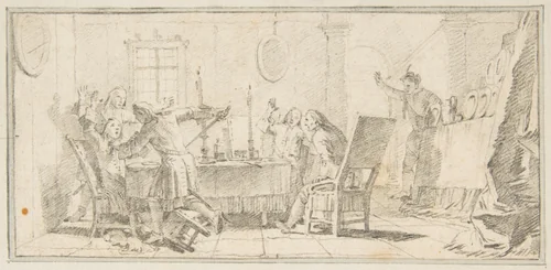 Illustration for a Book: Scene of a Murder in an Interior by Giovanni Battista Tiepolo, drawing, 1696-1770