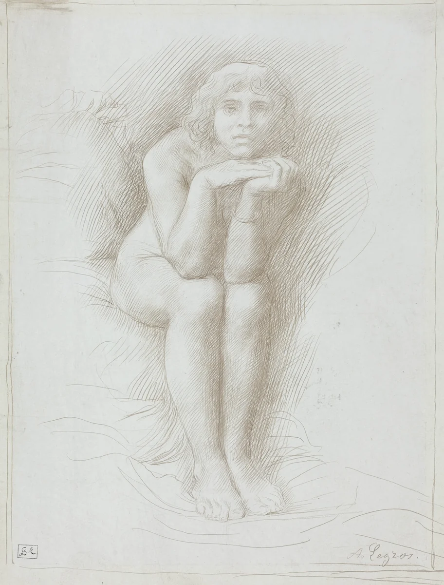 Nude Model Seated by Alphonse Legros, drawing, 1837-1911