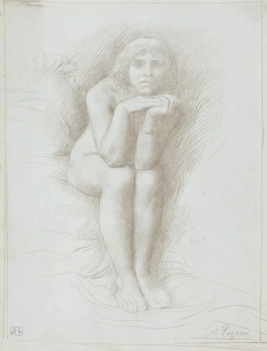 Nude Model Seated by Alphonse Legros, drawing, 1837-1911