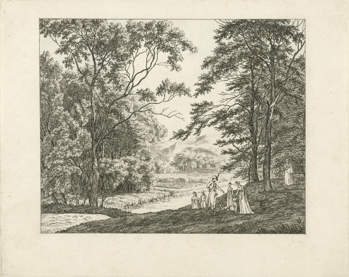 Wandelaars bij buitenplaats Duin en Daal by Franciscus Andreas Milatz, print, 1804