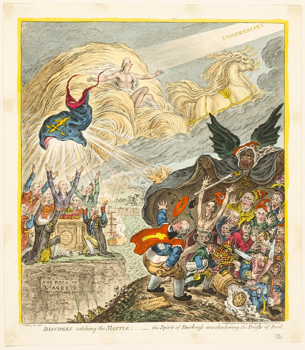 Disciples Catching the Mantle by James Gillray, print, 1808