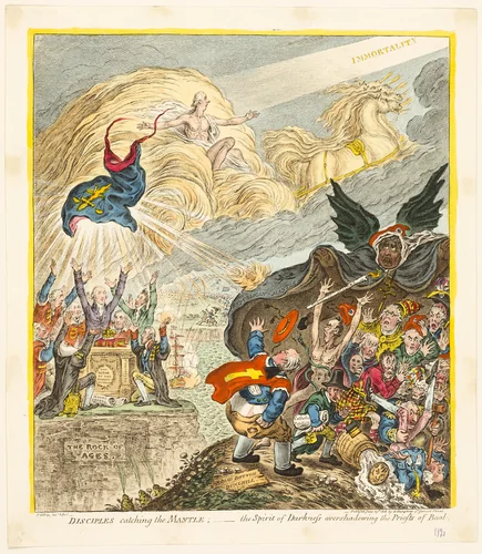 Disciples Catching the Mantle by James Gillray, print, 1808