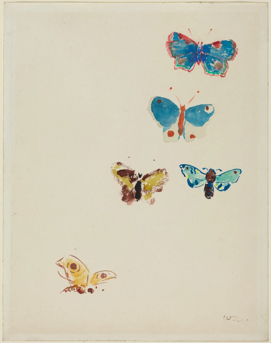 Five Butterflies by Odilon Redon, drawing, 1912