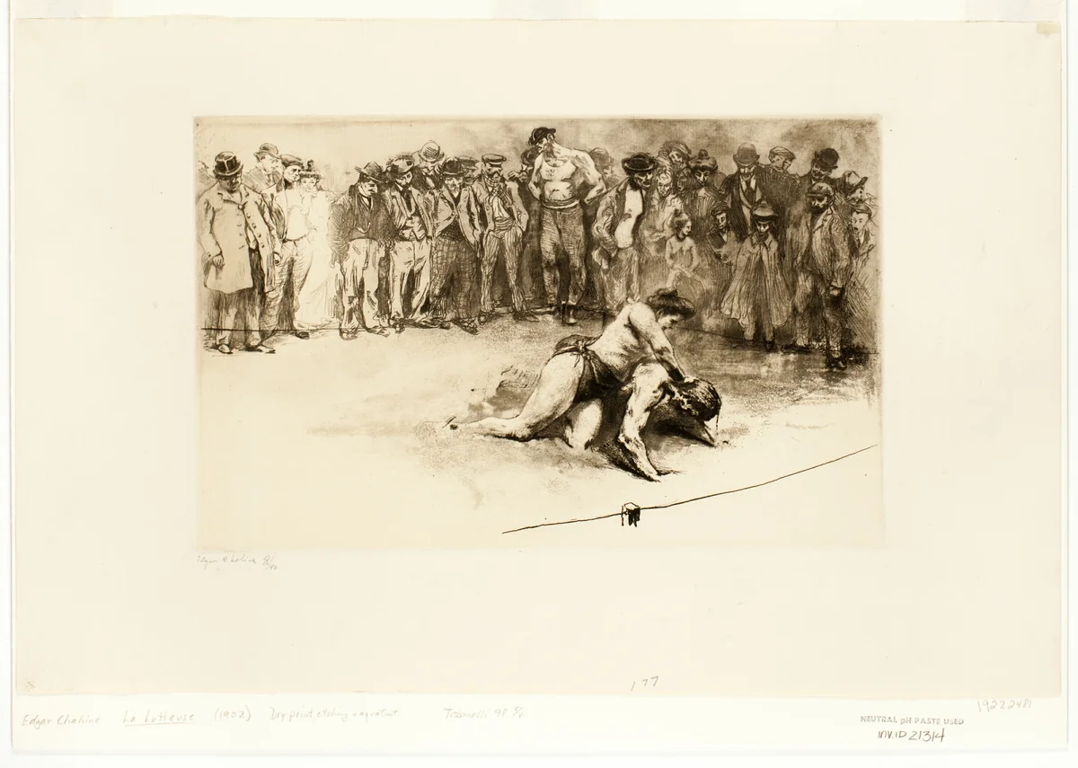 Female Wrestler by Edgar Chahine, print, 1902
