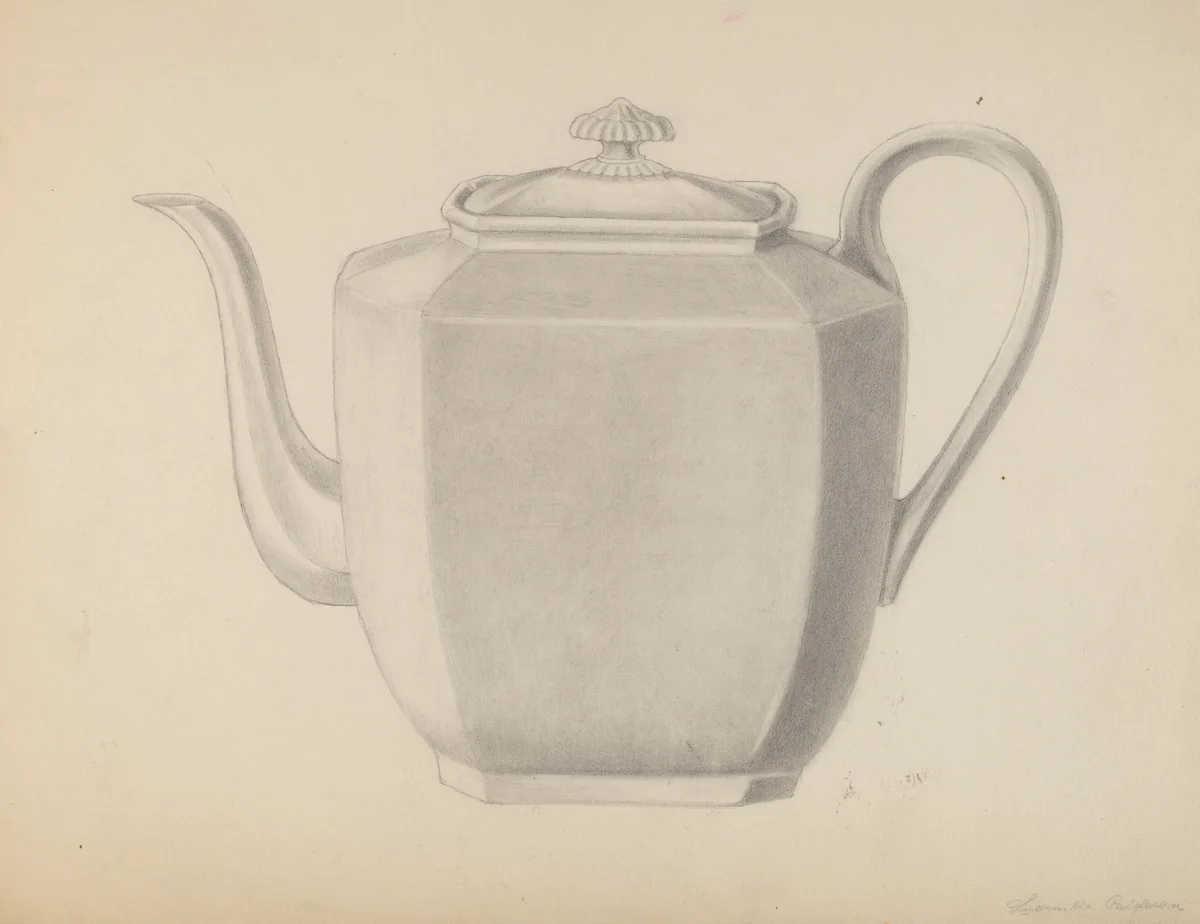 Teapot by Ludmilla Calderon, index of american design, 1937