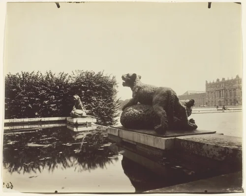 Versailles, Fontaine du Point du Jour, (Tigre Terrassant un Ours par Houzeau) by Jean-Eugène-Auguste Atget, photograph, 1903