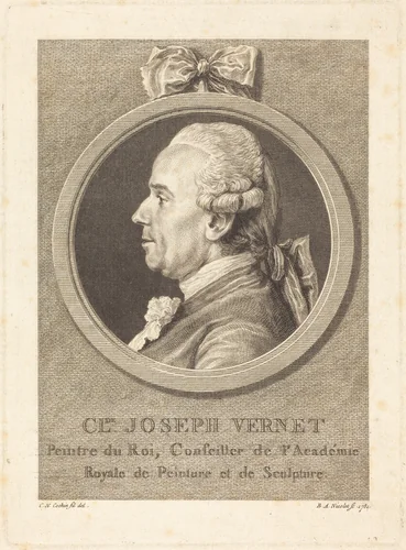 Claude Joseph Vernet by Benedict Alphonse Nicolet, Charles-Nicolas Cochin II, print, 1781