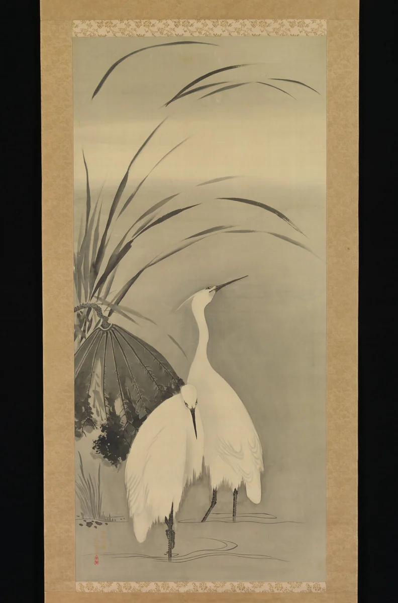Two Egrets and Lotus by Sakai Hōitsu (酒井抱一), painting, 1761-1828