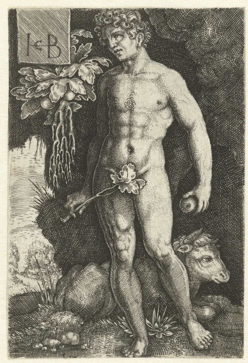 Adam met een appel by Unknown, print, 1524-1569